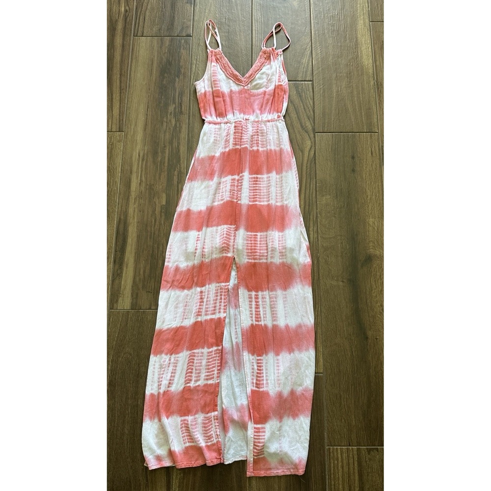 FLYING TOMATO Pink White Tie Dye Maxi Dress Size SM Sleeveless Boho Tropical
